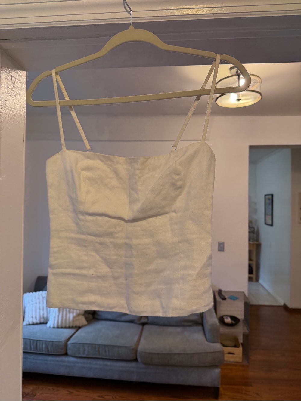 Reformation White Linen-Blend Spaghetti Strap Cami